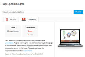 Kidsfriends.toys - PageSpeed Insights po prenosu