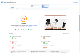 22 Institute Shop - PageSpeed Insights pred prenosom