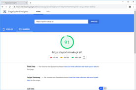 Športni nakupi - PageSpeed Insights po prenosu