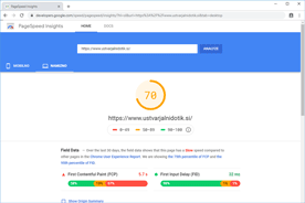 Ustvarjalnidotik.si - PageSpeed Insights pred prenosom