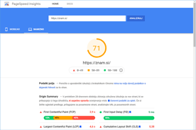 Znam.si - PageSpeed Insights po optimizaciji