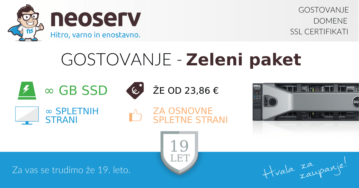 Zeleni paket spletnega gostovanja • NEOSERV.si