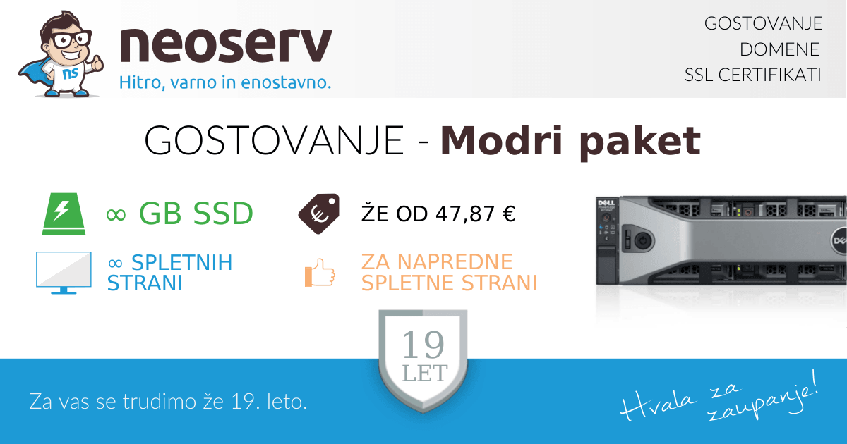 Modri paket spletnega gostovanja • NEOSERV.si